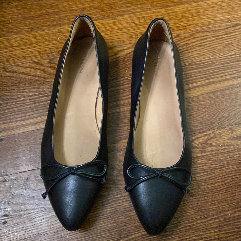 Quince Black Pointed Toe Bow Flats
